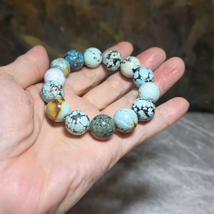 15mm+ Premium natural untreated Hubei Turquoise high density smooth surface round beads bracelet