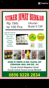 Stiker Jumat Berkah Model 8 . Rp.150/pcs. ukuran 5x5 cm . Minimal Order 100 pcs. Langsung Kirim