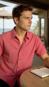 Mens Classic Basic Plain Button Down Polo Shirt Short Sleeve Soft Challis Fabric Lightweight Easy to Dry Top Everyday Outfit