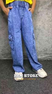 Jeans cargo celana anak perempuan denim kulot cargo