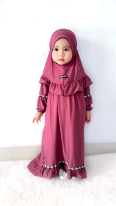Baju Gamis Bayi melati perempuan 0-3tahun pakayan muslim anak free hijab gamis lebaran