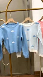 ●ECLAIRE● 043 Sweater Knit Rajut Oneck Lengan Panjang Longsleeves Motif Awan Cloud Kasual Korea Casual Santai Import