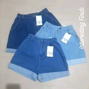 Branded Overruns High Waisted Pleated Denim Shorts
