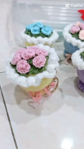 钩织迷你手捧花钥匙扣挂件KnittedColorfulFlowersBouquetKeychain Size:H8cmXW8.5cm