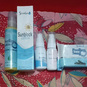 5 in 1 Skeen Care Peeling Lotion 100ml+Skeen Care SUNBLOCK LOTION 120ml+Skeen Care SUNBLOCK CREAM SPF50 30ml+Skeen Care Moisturizing Milk Cream Night Cream 30ml+Skeen Care Peeling Soap with Micro Black Charcoal 135g