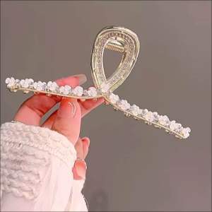 SHIPS FROM MALAYSIA](Z238) ZAYA Premium Quality Elegant Pearl Flower with Rhinestone 13xm Extra Large Fashion Hair Claw