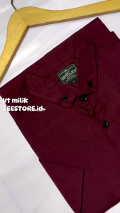 Kemeja Couple Ayah dan Anak Laki-Laki Lengan Pendek Warna Burgundy Polos Basic Premium Jumbo Bigsize