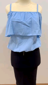 ●ECLAIRE● 0IS Blouse Sabrina Cape Kasual Casual Feminim Polos Liburan Santai Bepergian Seksi Mode Biru