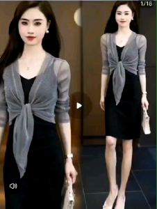 Suspender dress with cardigan summer shawl mesh thin long-sleeved sun protection cardigan all-match western-style jacket