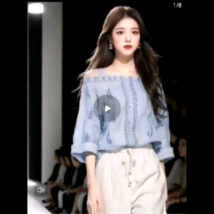 Light blue shirt cool style salty outfit light luxury high-end feminine celebrity womens clothing high-end suit for summer