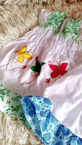 Team CG 3 Pairs Butterfly Checkered Terno Pambahay for Baby Girl 0-1yr Old Cotton Fabric