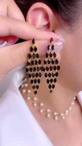 (Bebas beli 2 dapat bonus) A89 COD Anting hitam berlian juntai mewat titanium wanita Korea