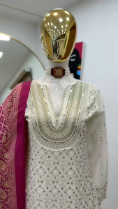 Stunning & Classic White Colour Designer Style Long Kurti Plazo Suit with Beautiful Duppata work (Pre-Order: 2/3 Weeks Delivery) NS-TVN160925