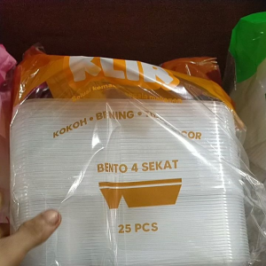 Thinwall Bento Sekat 4 Kotak Makan KLIR - Anti Pecah (25 PCS)