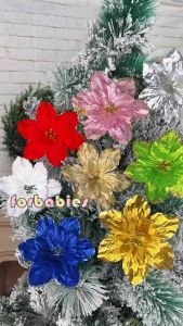 14CM Glitter Christmas Flowers for Xmas Tree Ornaments New Holiday Decor