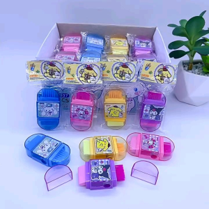Sanrio 3in1 pencil sharpener with brush and eraser kuromi melody cinnamoroll purin