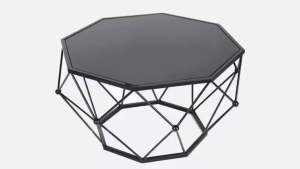 Bàn trà đơn Sofa phòng khách mặt kính bát giác chân kim loại kiểu kim cương sang trọng hiện đại