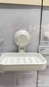 IKEA TISKEN ทิสเก็น ที่ใส่สบู่แบบดูดติดผนัง สีขาว ที่วางสบู่ ขนาด 14x10 ซม. รองรับน้ำหนัก 3 กก. ประกัน 1 ปี อิเกีย ติดผนัง สูญญากาศ