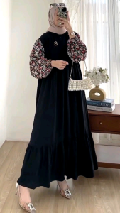 TERLARIS BEST SELLER VIRAL TERKINI GAMIS MAXI MIDI Nafni Dress Kombinasi Navy