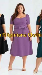 Brittany Modern Filipiniana Midi Dress – Semi Puffed Sleeves with Waist Ribbon by Lachica’s Apparel | Neoprene Fabric | Small to XL | Flowy Dress for Formal Events Weddings and Special Occasions