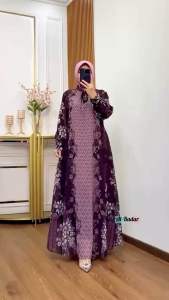 Gamis Ceruty Syari Set Hijab Terbaru Motif Viral Ld 110 Cm Pb 140 Cm