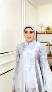 Dress karania - arabian slik mix brukat shantily Ld 100 Pj 142 kancing depan