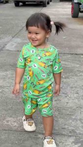 ชุดเด็ก ลายทุงทุง เด็กหญิง เด็กชาย แขนสั้นขาสั้น ผ้าไมโครนิ่มใส่สบาย โพลีเอสเตอร์ ลายขอนไม้ที (ส+ส)สั้น+สั้น