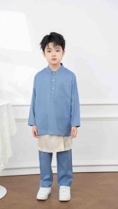 2026 Hari Raya Baju Melayu with sampin for boy kids 2-12y color pink burgundy teal blue green grey black brown