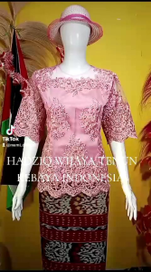 SETELAN ROK TENUN ATASAN BROKAT PINK