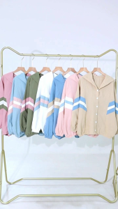 JACKET SPORTY WANITA HODIE OVERSIZE PINK PUTIH LIST JUMBO BIGSIZE XXL