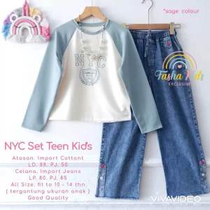 [[ New Arrival ]] Setelan Kaos Anak Remaja Tanggung 11-15 Tahun NYC Set Teen Kids by Fasha Oneset Anak Lengan Panjang Setelan Kaos dan Celana Anak Model Terbaru Setcel Jeans Casual Fashion Anak Kekinian