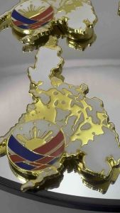 Pilipinas Kong Mahal Magnetic Brooch Pin S4 - Philippine Map with Flag Emblem White Enamel Gold Tone Lapel Pin