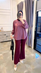 youras setcel muslim wanita kaos knit rajut import bordir