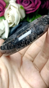 (Certificate) Natural Black Rutilated Quartz Crystal Stone bangle 59mm (附证书）纯天然稀少黑碧玺发晶透体水晶手镯 59mm