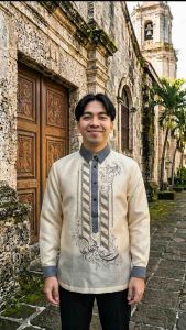 【 PREMIUM 】Modern Barong Tagalog Piña Organza Long Sleeves Embroidery