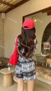 🔥 Set 2 ชิ้น เสื้อครอปคอปกมาพร้อมกางเกงขาสั้นเอวสม็อคยางยืดลายช้าง🔥