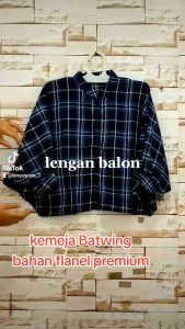 KEMEJA FLANEL BATWING LENGAN BALON MOTIF KOTAK WANITA UKURAN OVER SIZE KEKINIAN