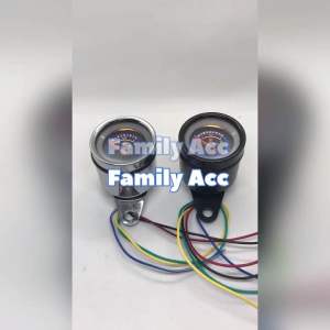 Speedometer Bulat Amper Bensin Jarum Motor Universal Black & Chrome