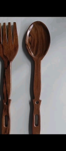 Wooden wall decor Spoon and Fork Set 32 Inch and 20 Inch Dark Brown Handles Elegant Design