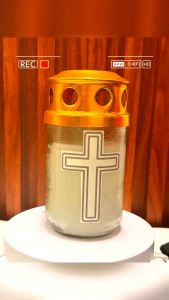 Lamp 5D Glass Altar Smokeless long lasting candle holder with gold lid and cross design