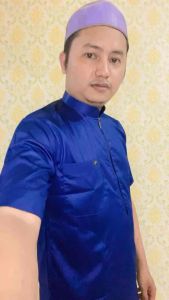 Alghin Exclusive Baju semi kurta Navy Saudi Polyester Import lengan pendek resleting Besi nikel original / Baju Pria Muslim Elit Mewah Berkelas dan Berkualitas