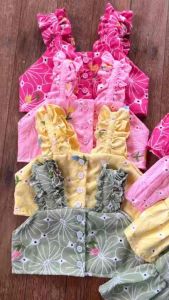 ELLIE coords button top skirt flower appliqué set linen girls summer autumn spring outfit