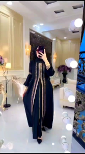 Gamis Arabian bordir bertabur Mote Swarosky // promo COD // Busuii // Gamis Terbaru 2023 seri hitam // Yunita Lestari Fashion //