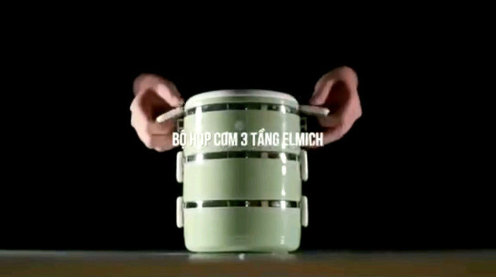 Hộp Cơm 3 Tầng Elmich ELM-0836 - dung tích 1800ml - giữ nhiệt 5h. Khóa Cài Chắc Chắn