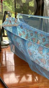 เปลนอนเด็ก เปลมุ้ง เปลเด็ก เปล ผ้ารูระบายลายฮิปโป มีมุ้งกันยุง