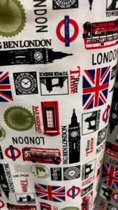 ผ้าลายการ์ตูน ผ้าคอตตอลผสม ธงชาติ อังกฤษ ลอนดอน ทีซีการ์ตูน 020 หน้ากว้าง 110-115ซม