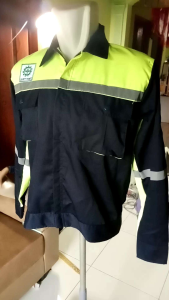 Baju Wearpack Safety Lengan Panjang Dongker Kombinasi Hijau Stabilo Bahan American Drill Grade A