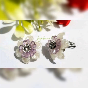 Hijabnur1 - Sepasang Anting Klip Hijab Bunga Besar / Anting Jepit Hijab Handmade