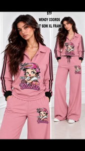 Wendy Coords Fit Semi XL Frame Longsleeve Polo and Wideleg pants set- with 2 pocket and makapal tela
