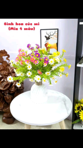 Bình hoa cúc mi (combo 5 cụm cành + bình nhựa) kích thước cao 35cm trang trí kệ tủ để bàn